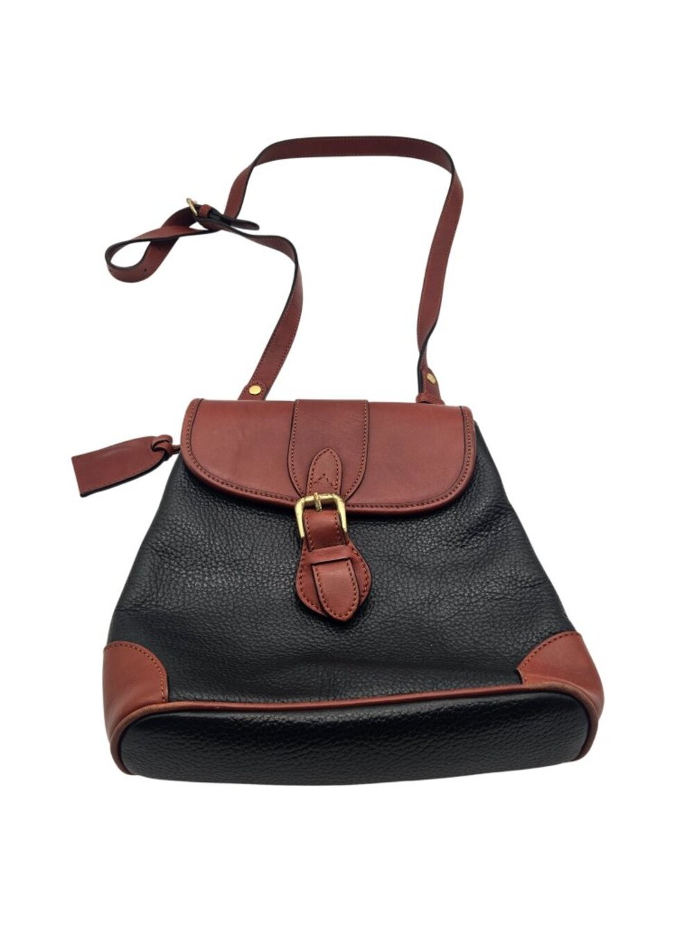 Leather Co. Black & Brown Pebbled Leather Crossbody Bag With Adjustable Strap